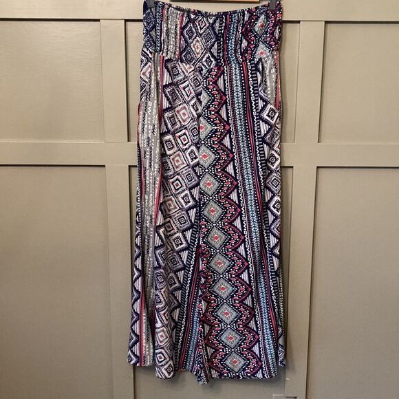 EARTHBOUND Trading Co. Super High Waist Smocked Wide Leg Flare Printed Pants S - Picture 3 of 9